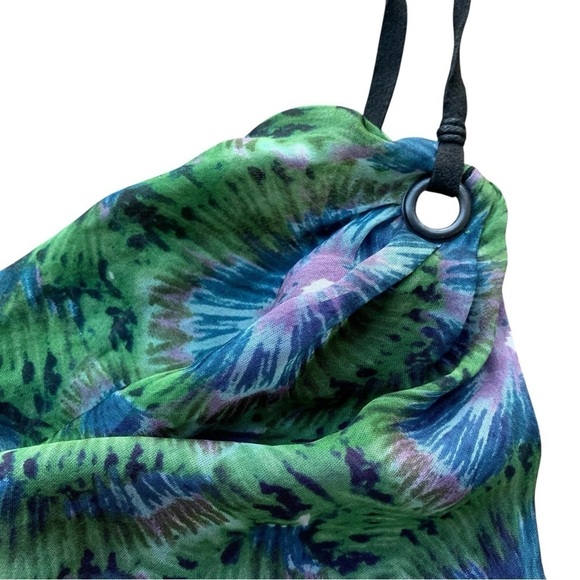 Catherine Malandrino Silk Draped Neck Scalloped Textured Mini Dress Green Size 6 - Picture 5 of 9